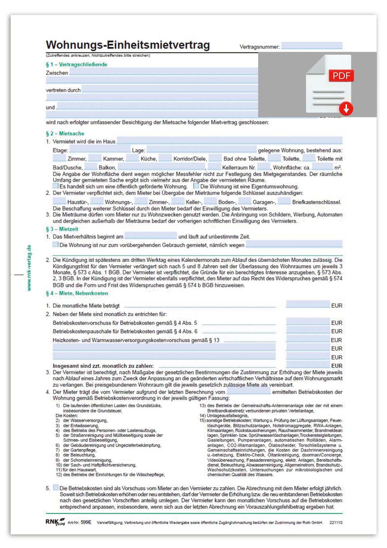 rnk-wohnungs-einheitsmietvertrag-vordruck-mit-bescheinigung image 1