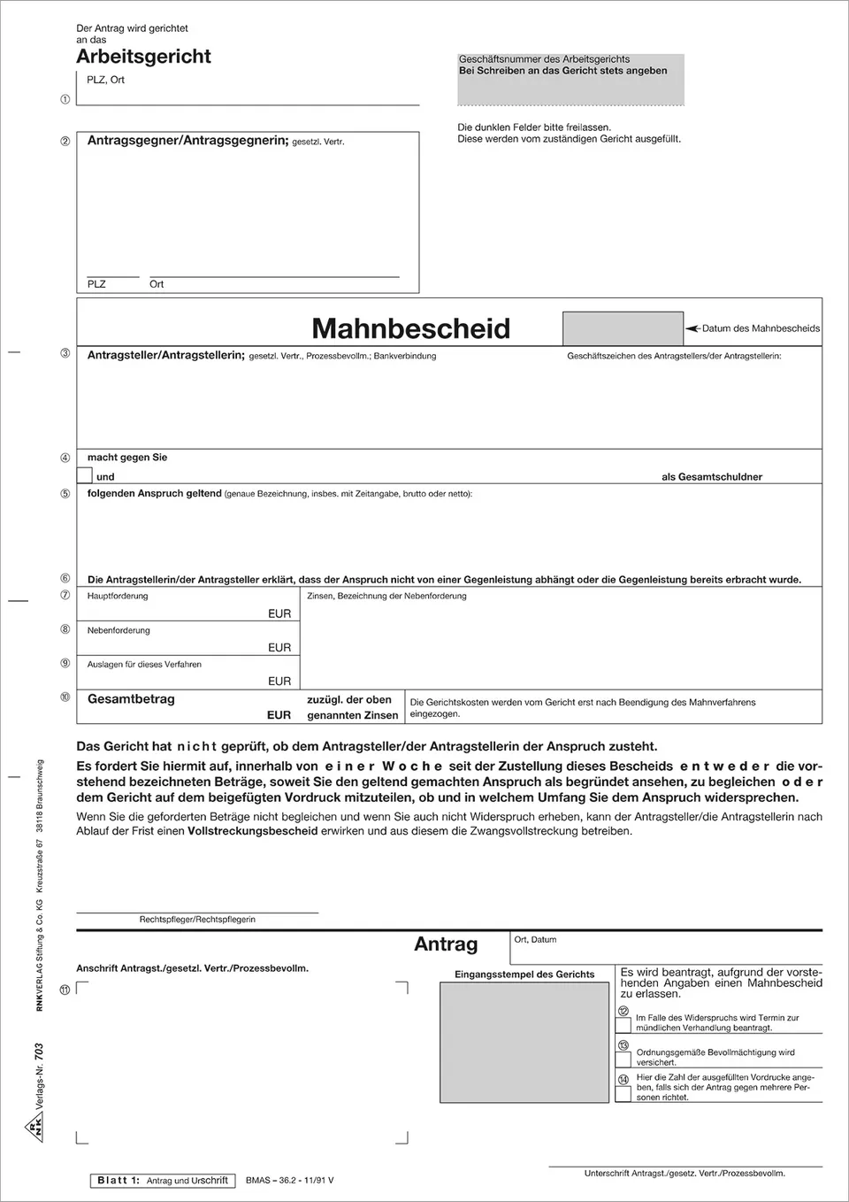 rnk-mahnbescheid-arbeitsgericht-selbstdurchschreibend-10-st-ck image 1