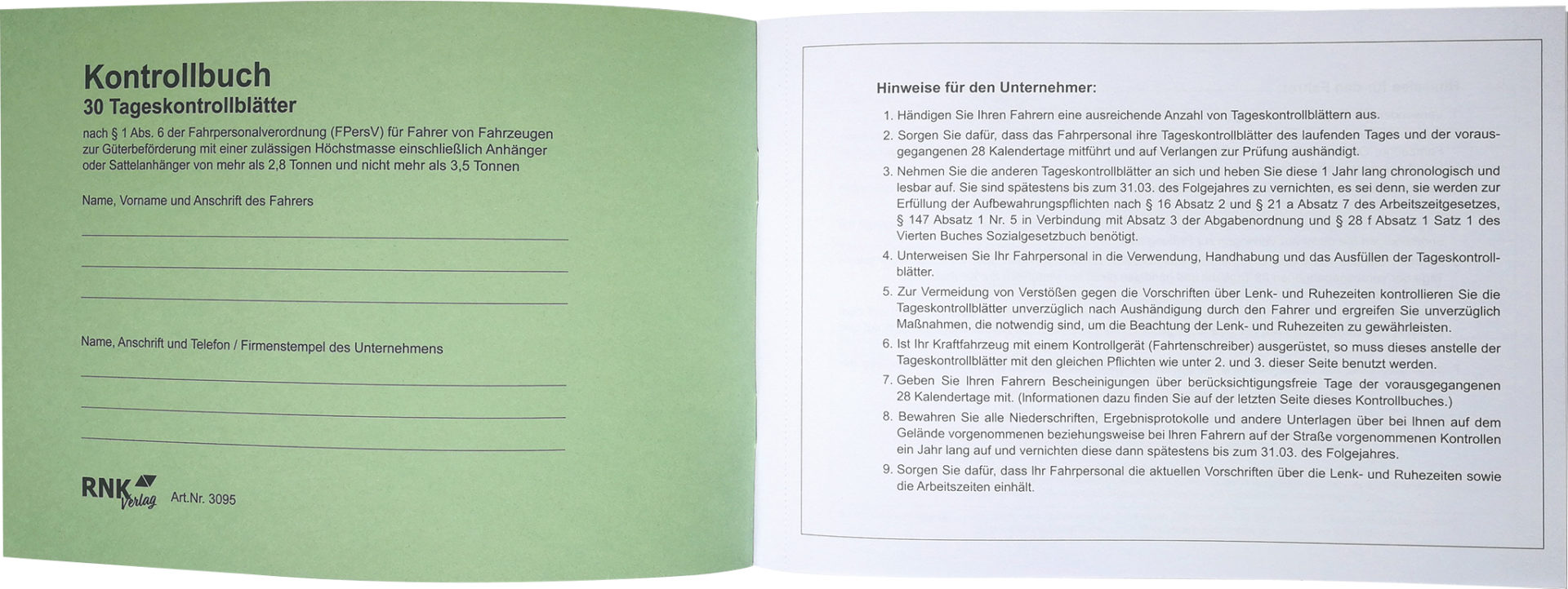 rnk-kontrollbuch-tageskontrollbl-tter-30-blatt-mit-nummerierung image 2