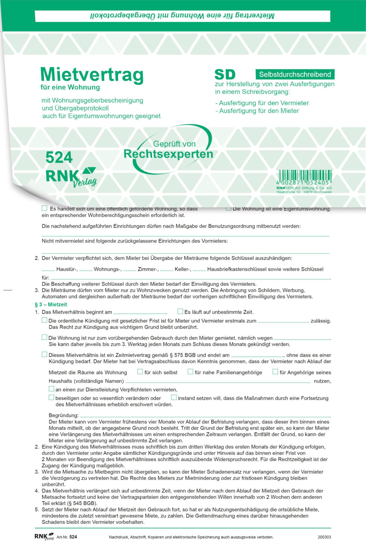 rnk-universal-mietvertrag-wohnung-mit-bergabeprotokoll-selbstdurchschreibend image 1