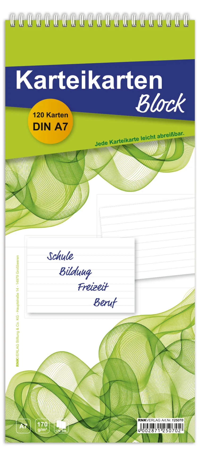 rnk-karteikartenblock-din-a7-liniert-120-karten-wei image 1