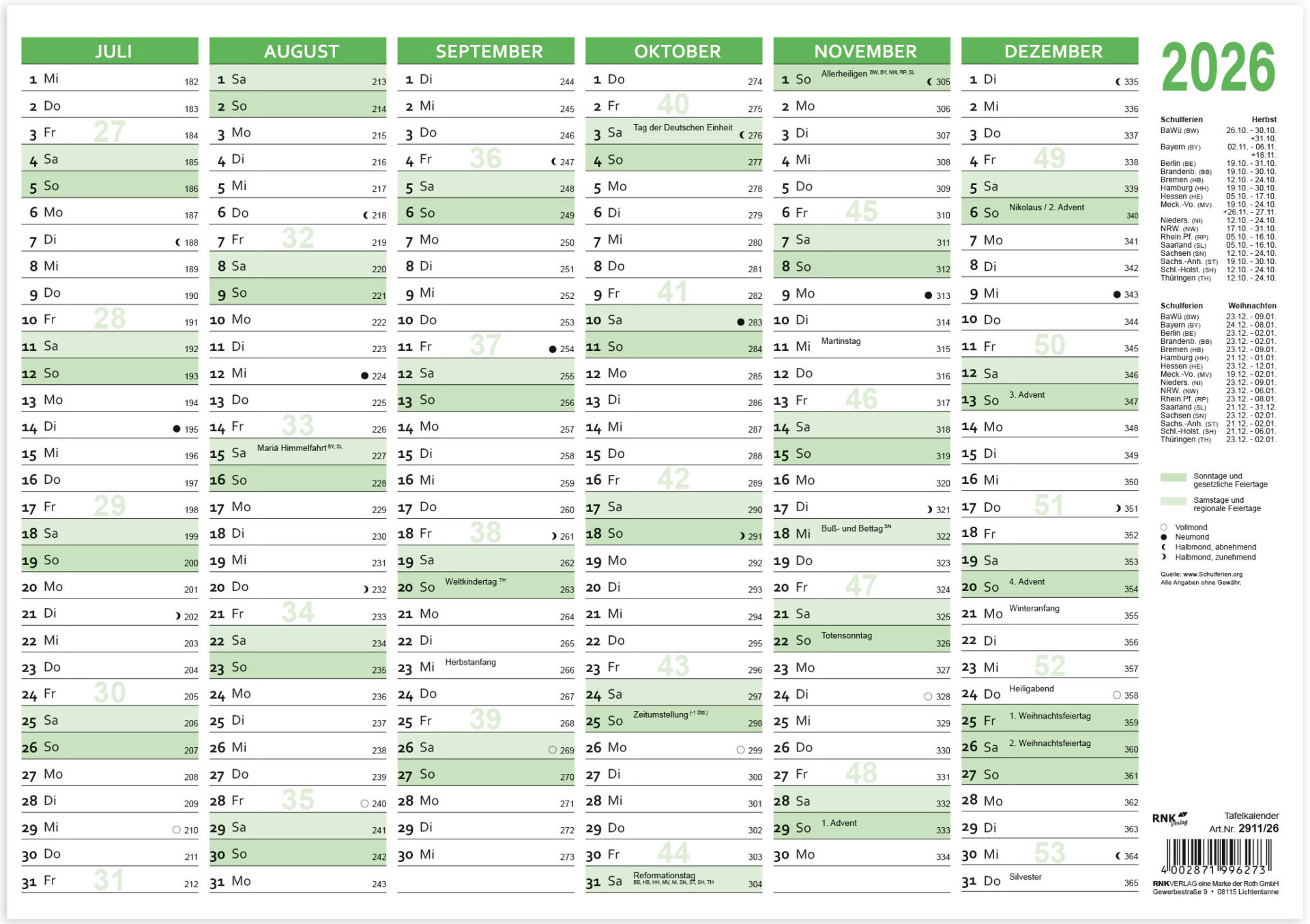 rnk-tafelkalender-2026-din-a5-gr-n-25-st-ck-karton image 2