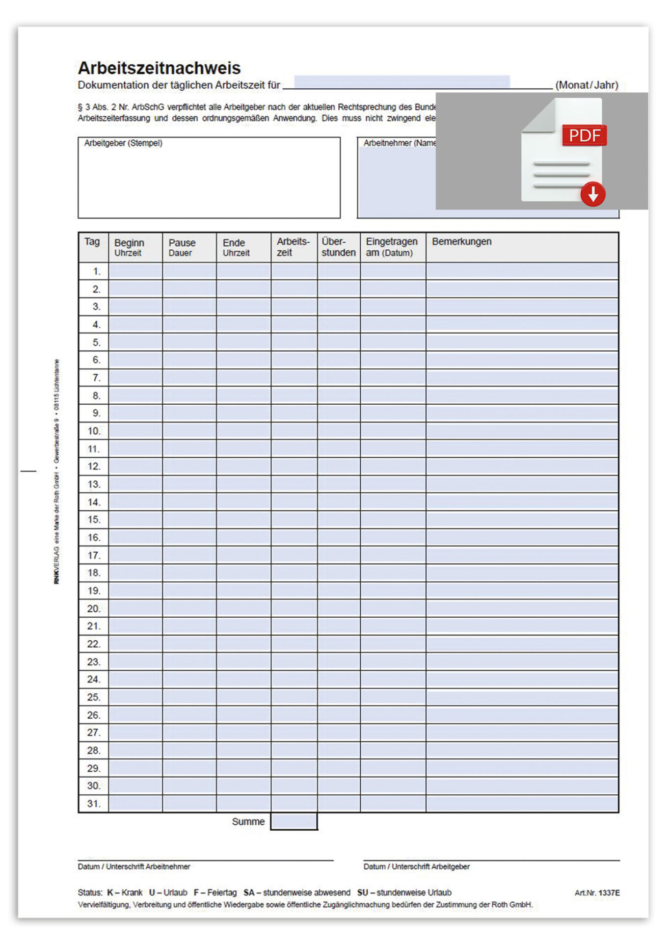 rnk-arbeitszeitnachweis-din-a4-block-24-blatt image 1