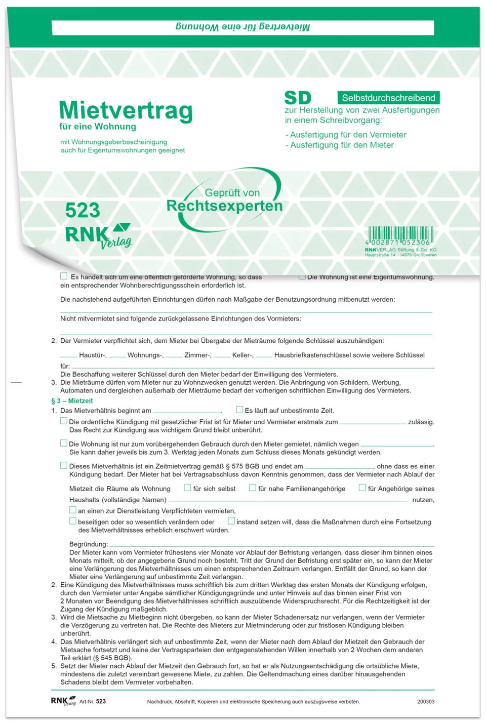 rnk-universal-mietvertrag-wohnung-selbstdurchschreibend-bescheinigung image 1