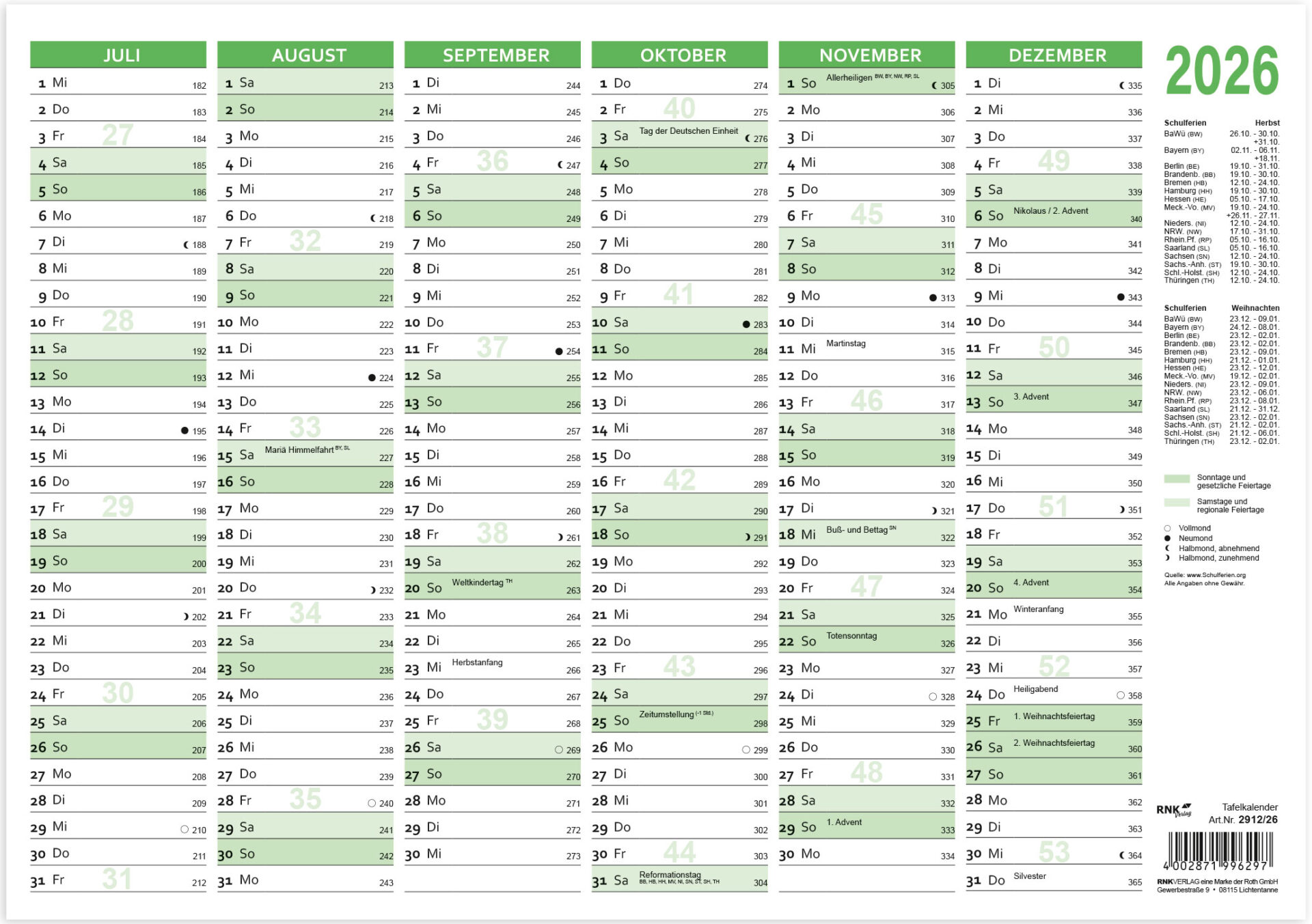 rnk-tafelkalender-2026-din-a4-wandkalender-gr-n-25-st-ck image 2