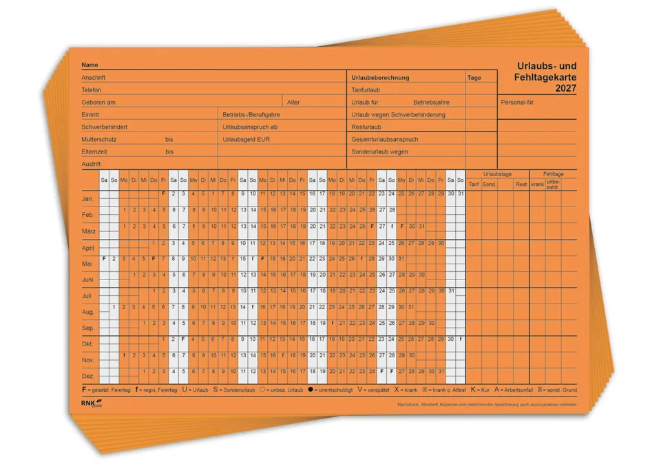 rnk-urlaubs-und-fehltagekarten-2027-orange-10-st-ck image 1