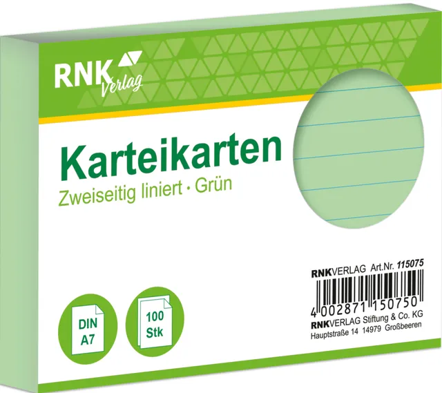 rnk-karteikarten-din-a7-gr-n-liniert-100-st-ck-lernkarten image 1