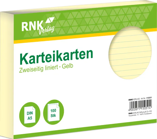 rnk-karteikarten-din-a5-gelb-liniert-100-st-ck image 1