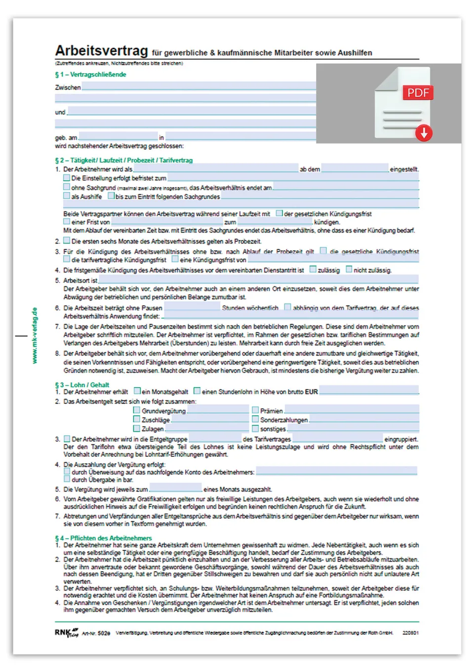 rnk-arbeitsvertrag-gewerbliche-mitarbeiter-1-st-ck image 1