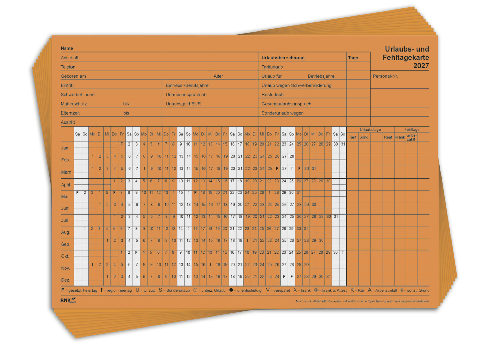 rnk-urlaubs-und-fehltagekarten-2027-orange-10-st-ck image 1