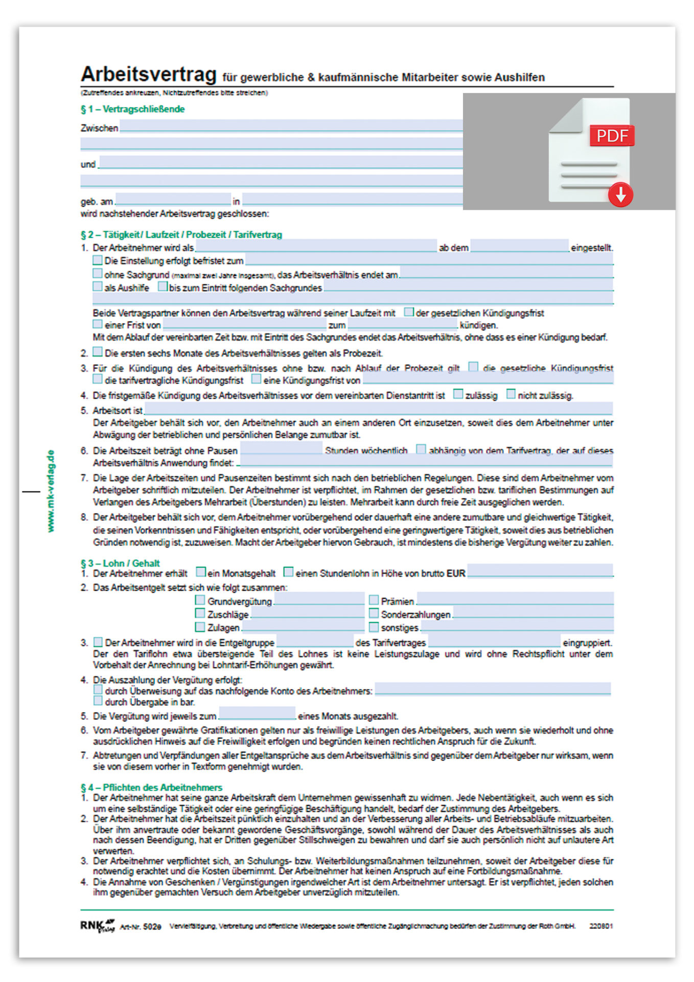 rnk-arbeitsvertrag-gewerbliche-mitarbeiter-1-st-ck image 1