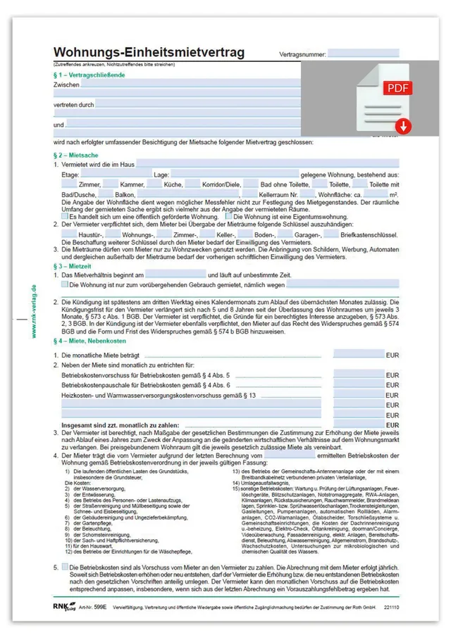 rnk-wohnungs-einheitsmietvertrag-vordruck-mit-bescheinigung image 1