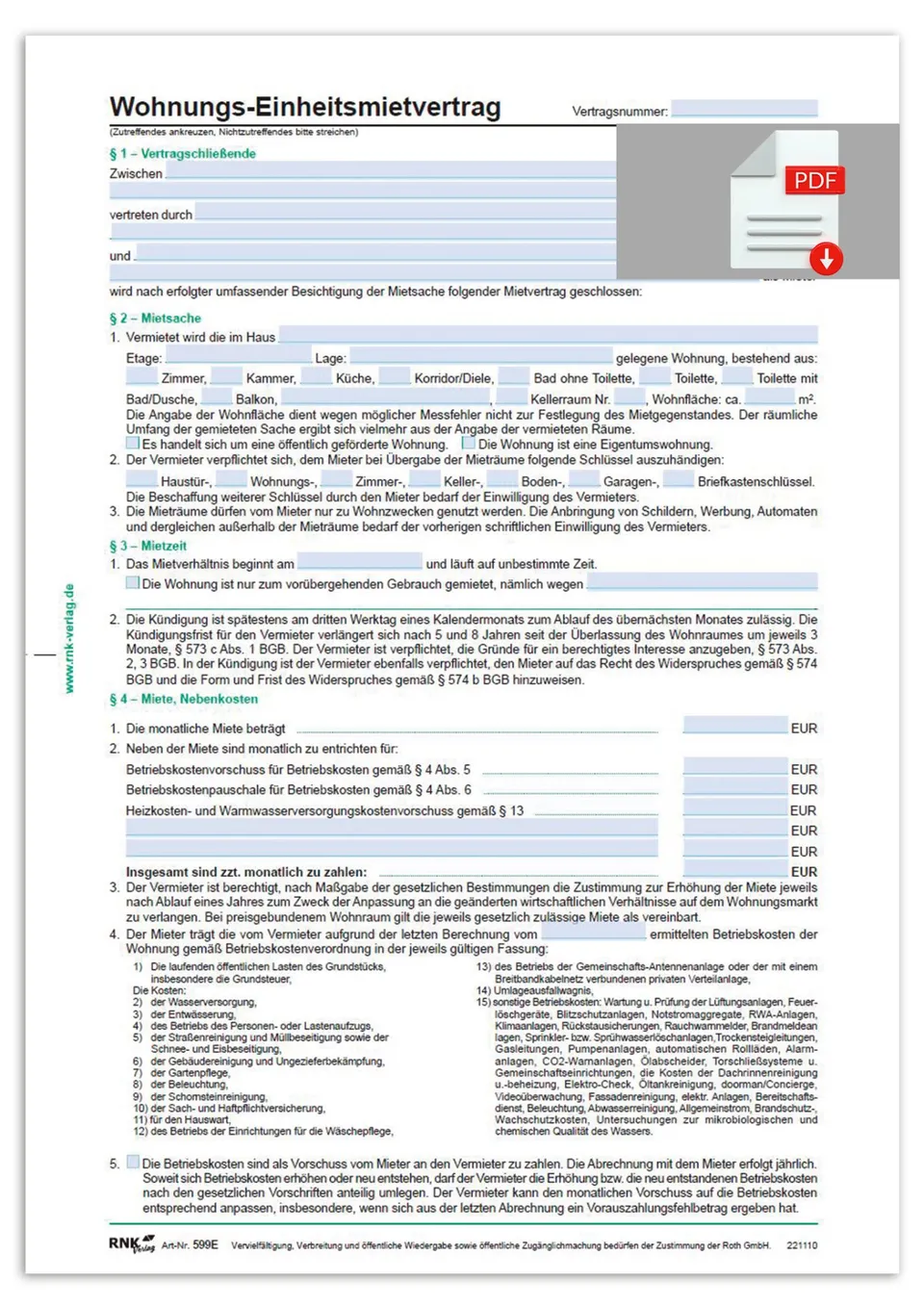 rnk-wohnungs-einheitsmietvertrag-vordruck-mit-bescheinigung image 1