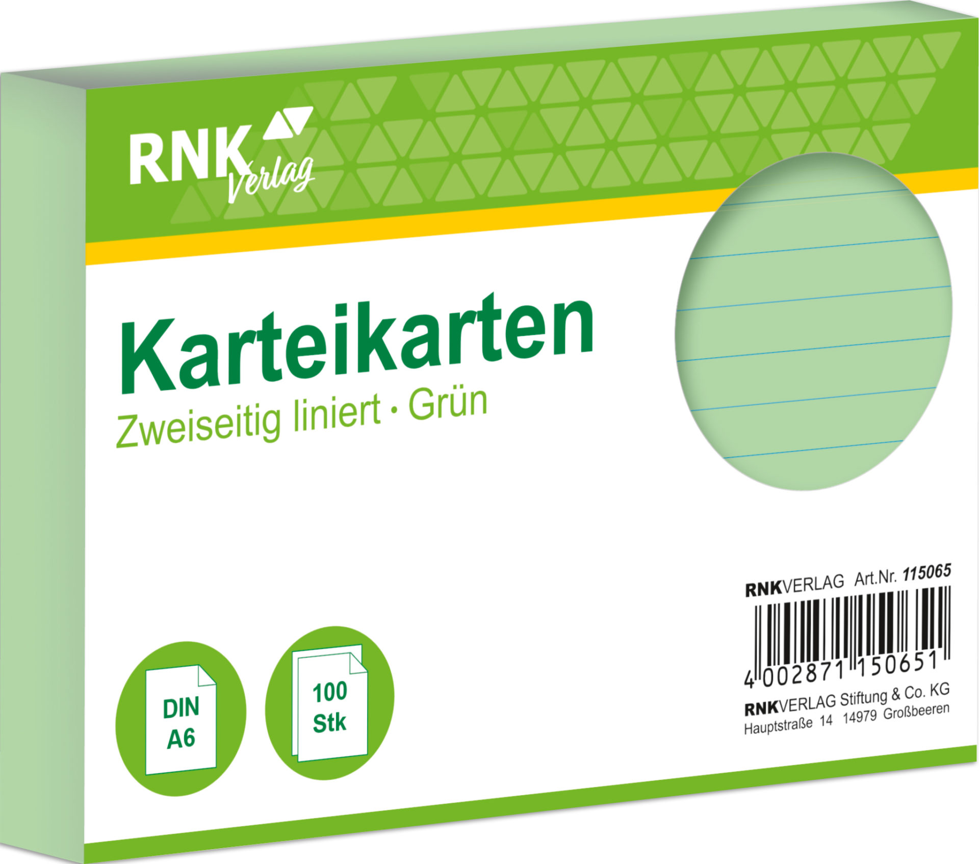 rnk-karteikarten-din-a6-gr-n-liniert-100-st-ck image 1