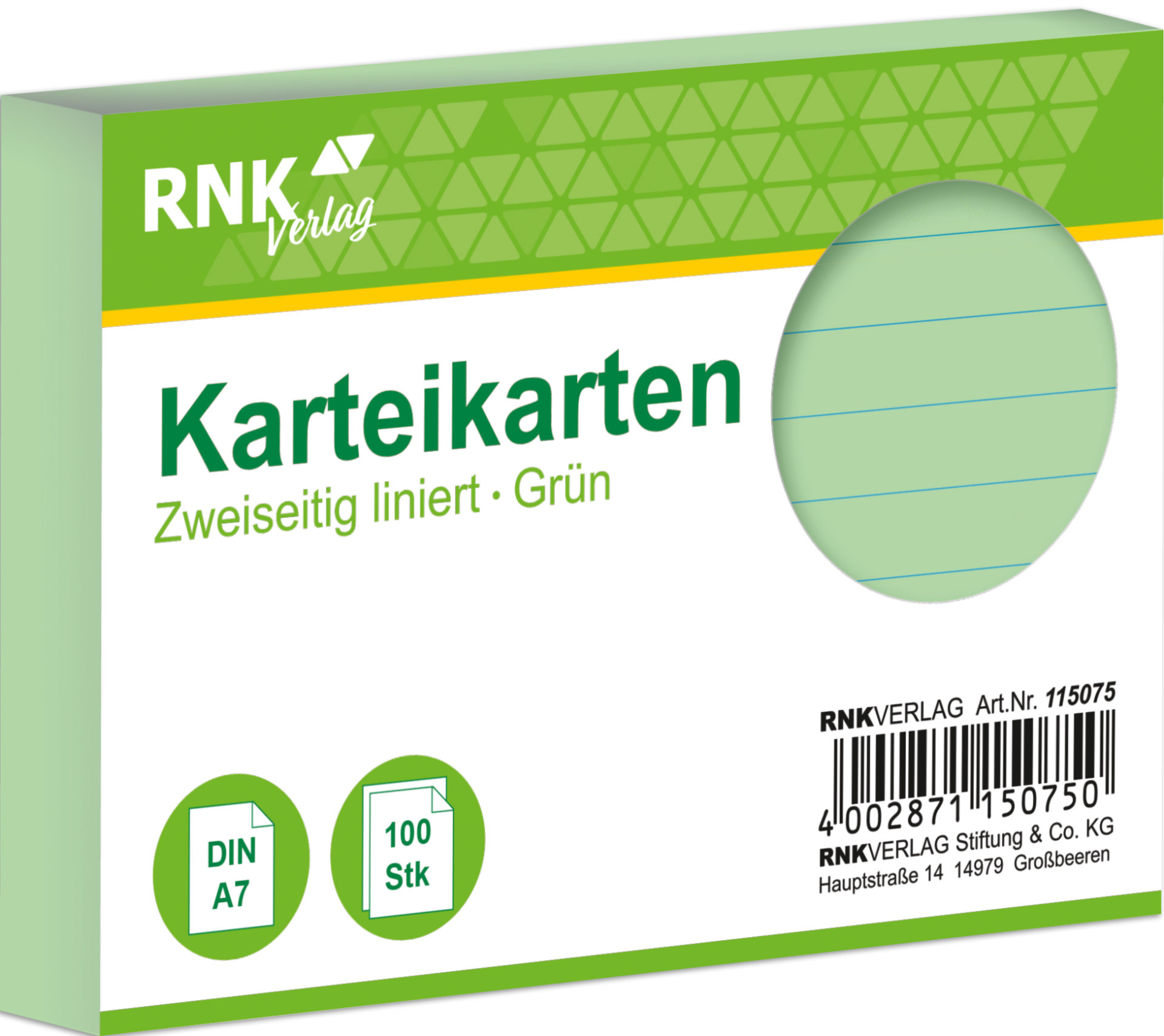 rnk-karteikarten-din-a7-gr-n-liniert-100-st-ck-lernkarten image 1