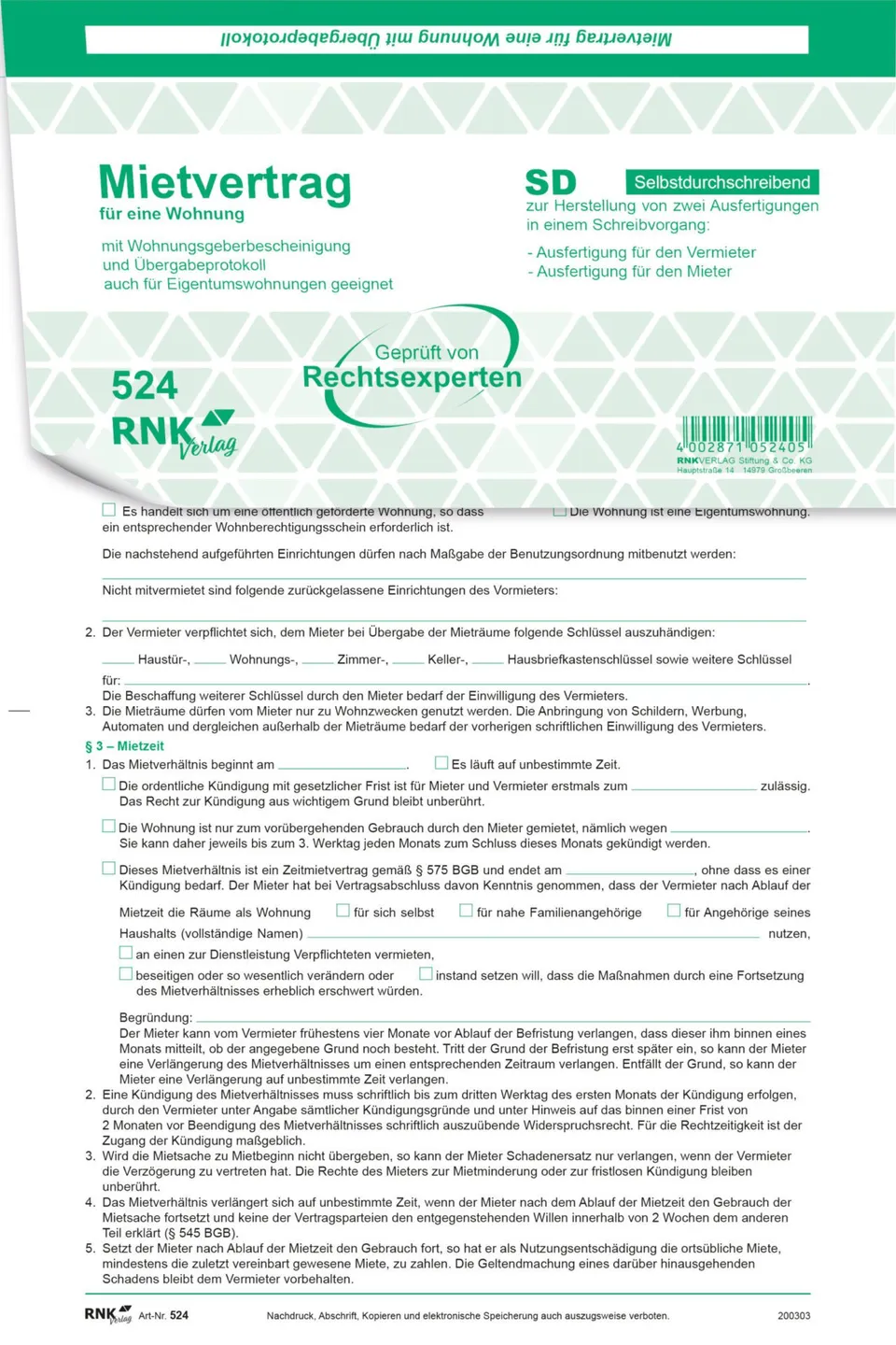 rnk-universal-mietvertrag-wohnung-mit-bergabeprotokoll-selbstdurchschreibend image 1