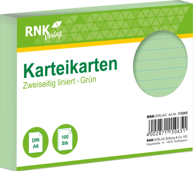 rnk-karteikarten-din-a6-gr-n-liniert-100-st-ck image 1