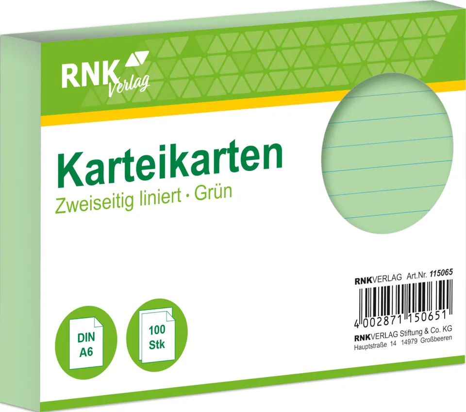 rnk-karteikarten-din-a6-gr-n-liniert-100-st-ck image 1
