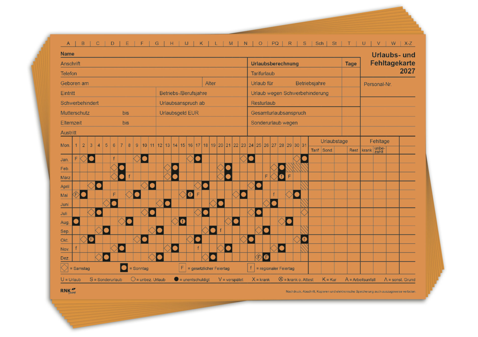 rnk-urlaubs-und-fehltagekarten-2027-orange-10-st-ck-grafisch image 1
