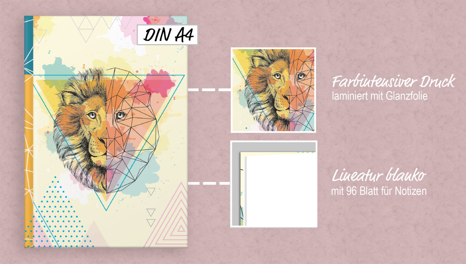 rnk-lion-notizbuch-din-a4-blanko-l-wenmotiv image 5