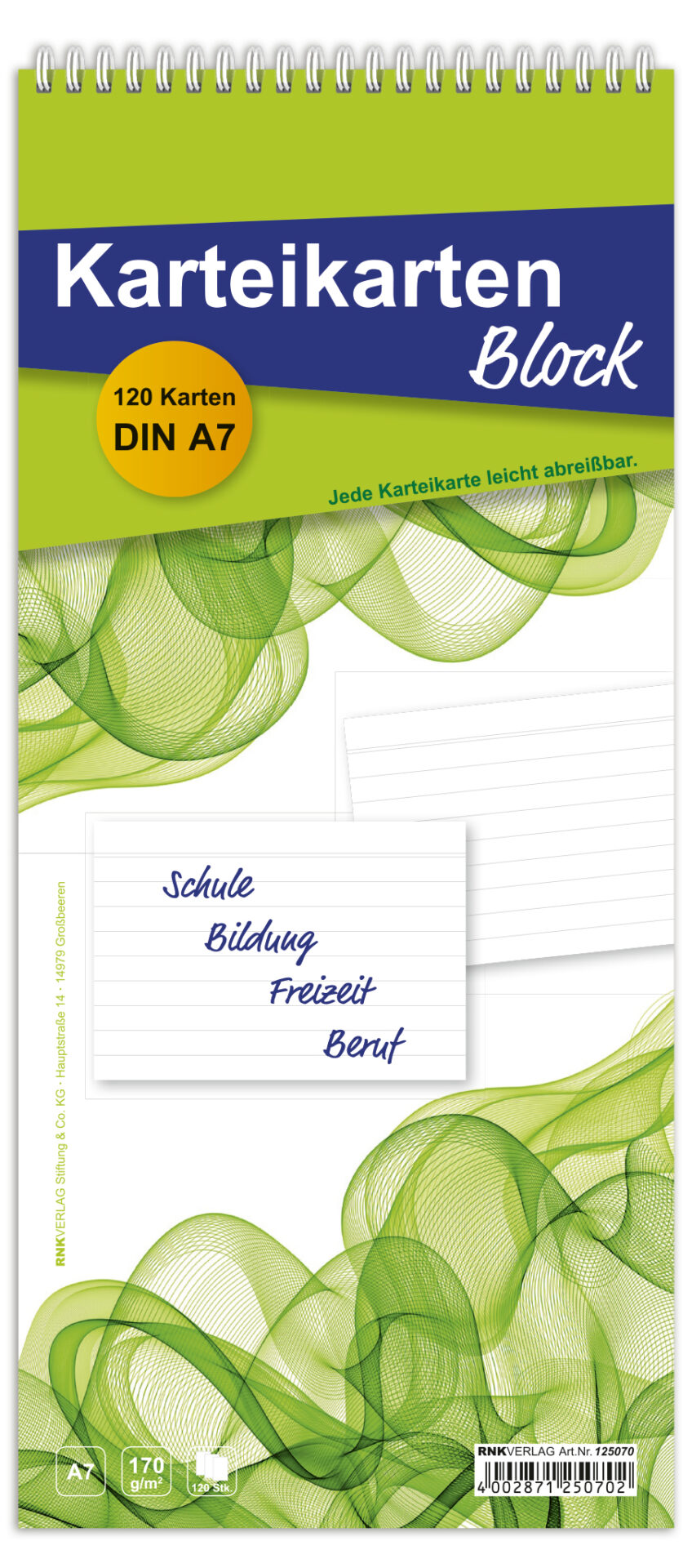 rnk-karteikartenblock-din-a7-liniert-120-karten-wei image 1