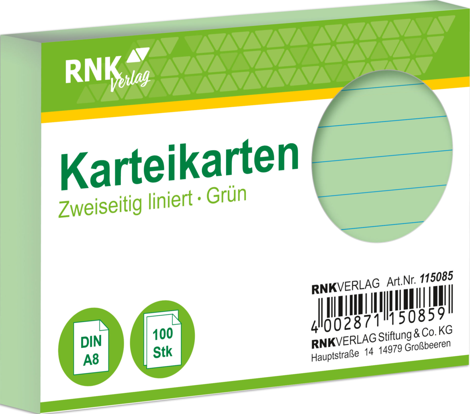 rnk-karteikarten-din-a8-gruen-liniert-100-stueck-lernen image 1