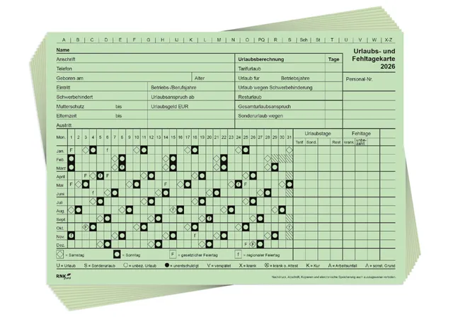 rnk-urlaubs-und-fehltagekarten-2026-urlaubskarte-gr-n-10-st-ck image 1
