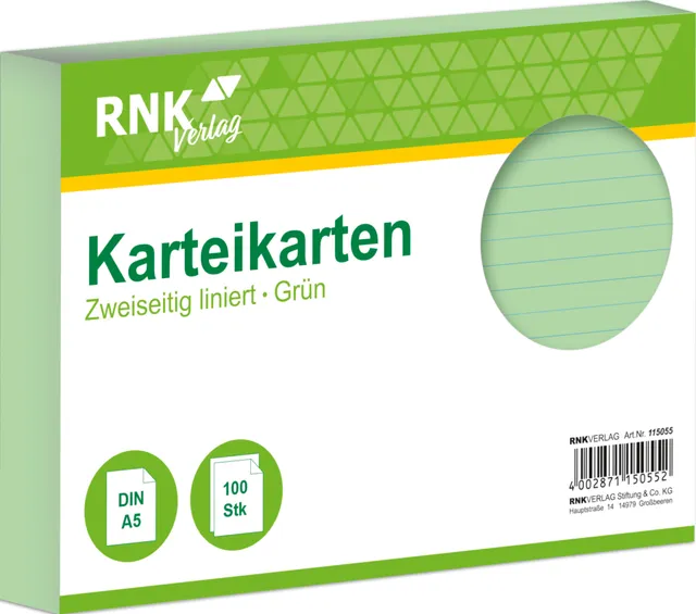 rnk-karteikarten-din-a5-gr-n-liniert-100-st-ck image 1