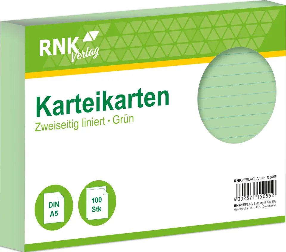 rnk-karteikarten-din-a5-gr-n-liniert-100-st-ck image 1