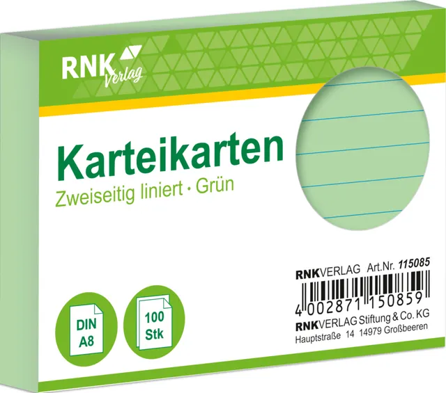 rnk-karteikarten-din-a8-gruen-liniert-100-stueck-lernen image 1