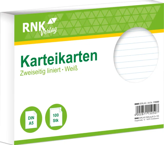rnk-karteikarten-din-a5-wei-liniert-100-st-ck-lernkarten image 1