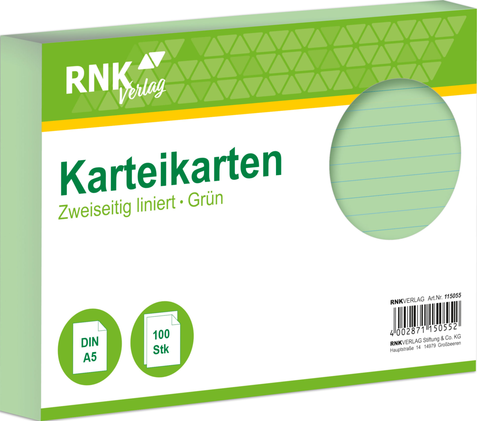 rnk-karteikarten-din-a5-gr-n-liniert-100-st-ck image 1